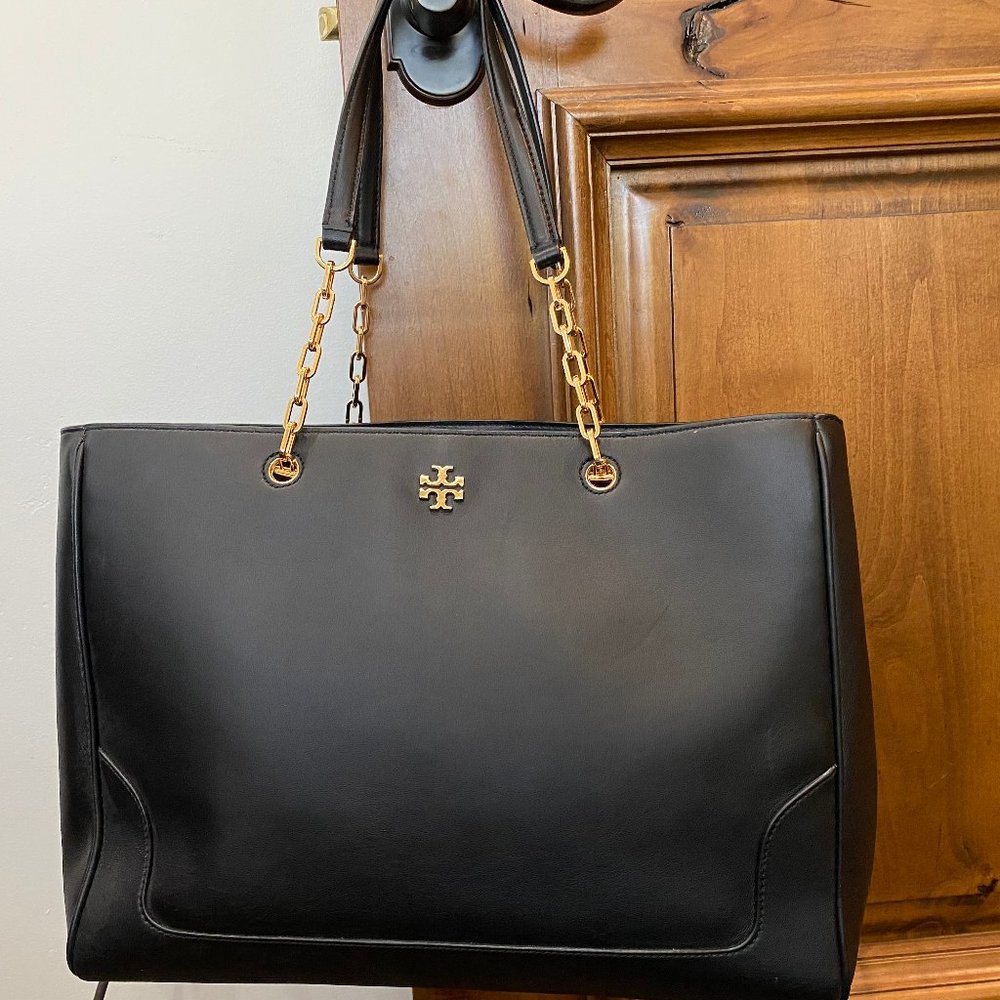 Tory Burch Large Black Leather Tote